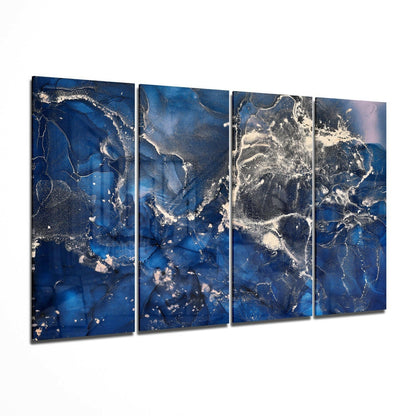 Navy Blue Silver Marble Glass Wall Art