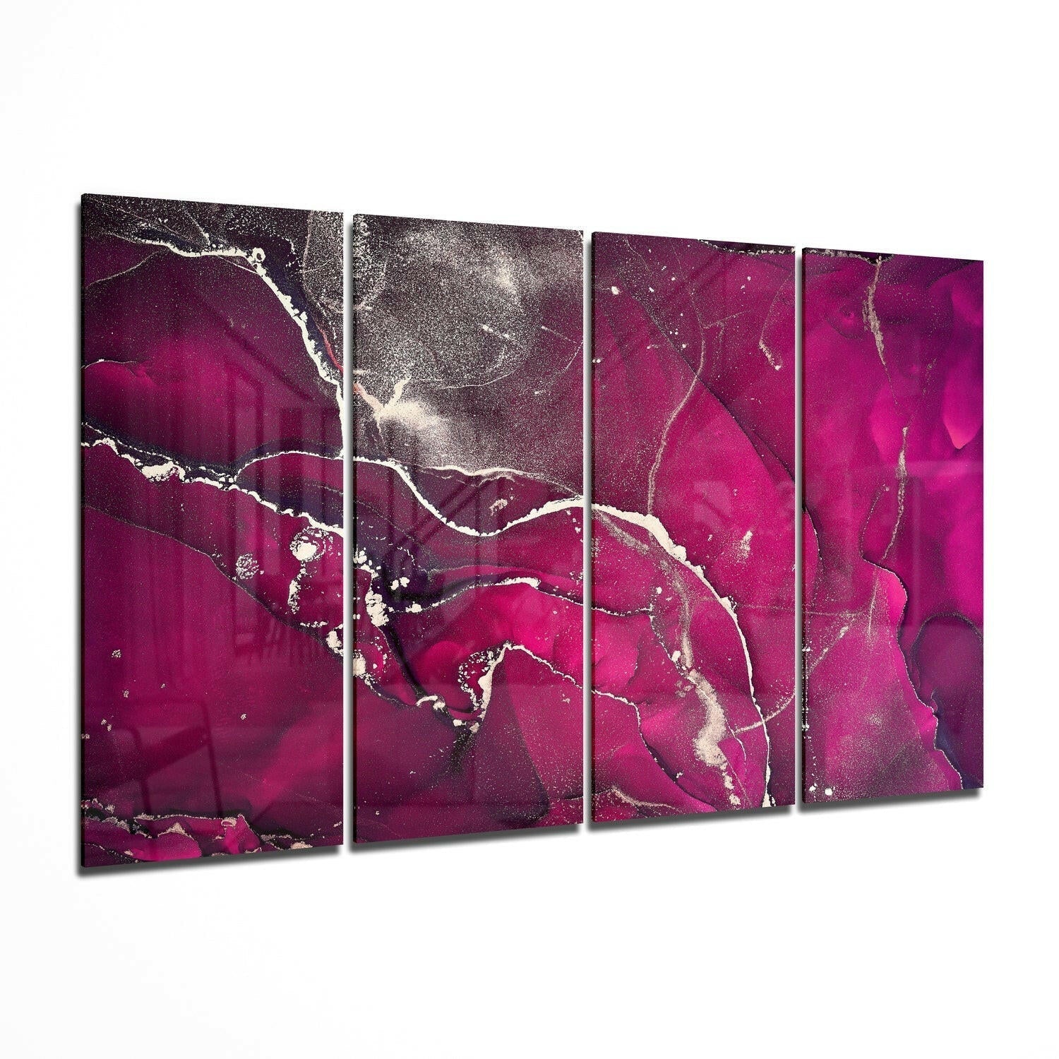 Magenta Silver Splatter Marble Glass Wall Art