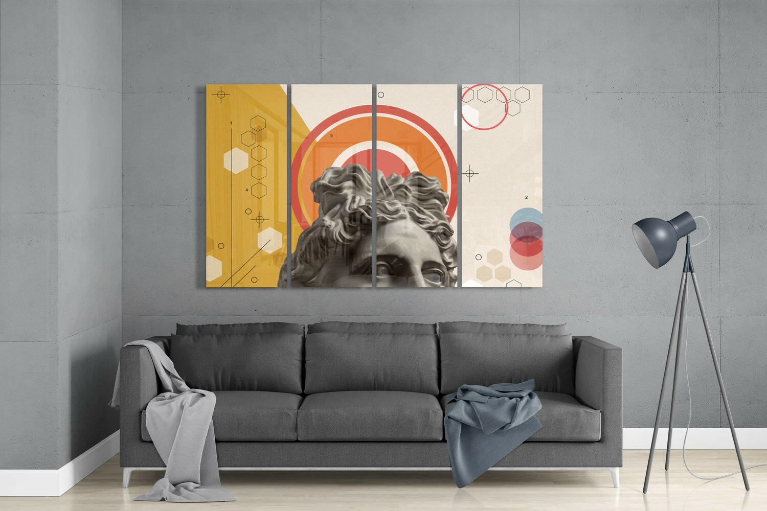 Thoughts of the Statue 4 Pieces Mega Glass Wall Art (59"x36")