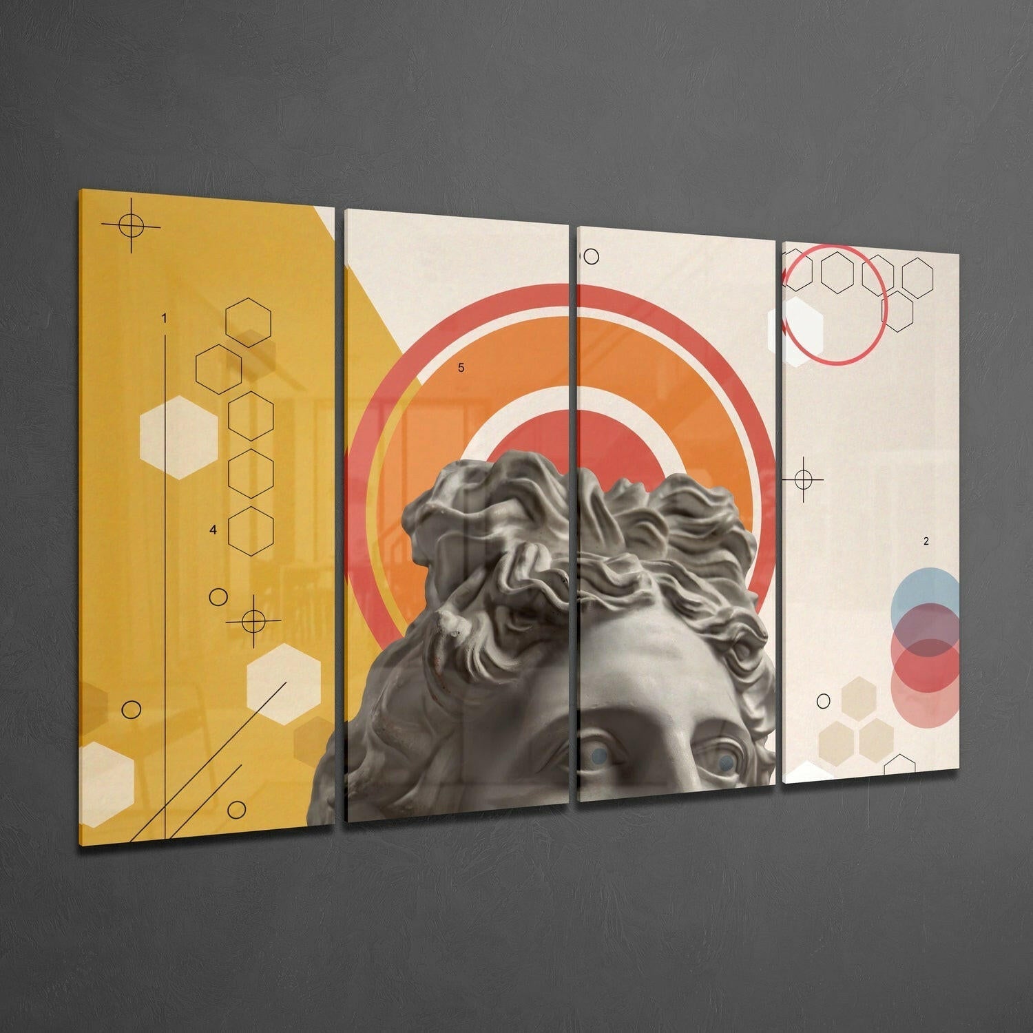 Thoughts of the Statue 4 Pieces Mega Glass Wall Art (59"x36")