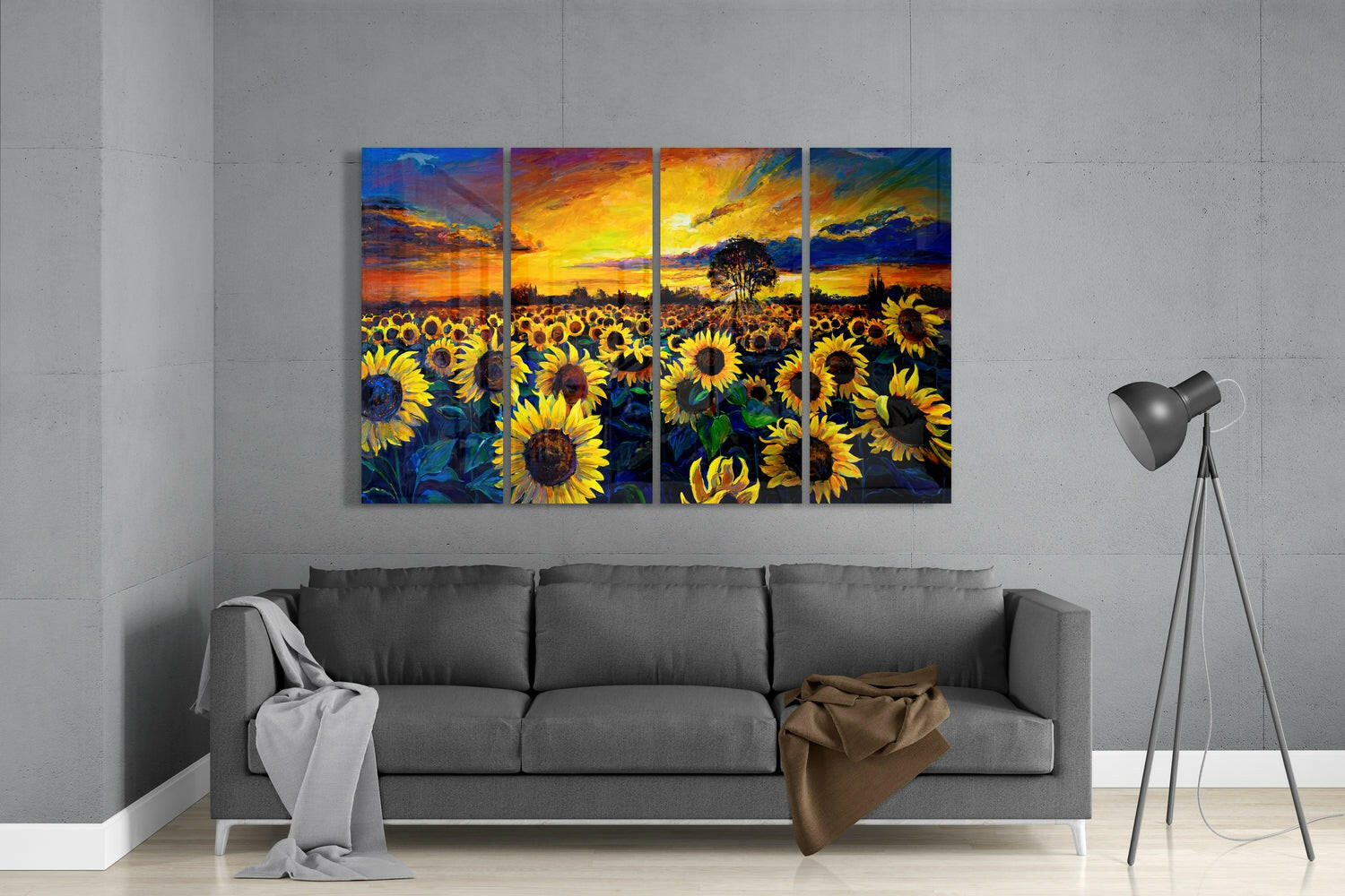 Sunflowers 4 Pieces Mega Glass Wall Art (59"x36")