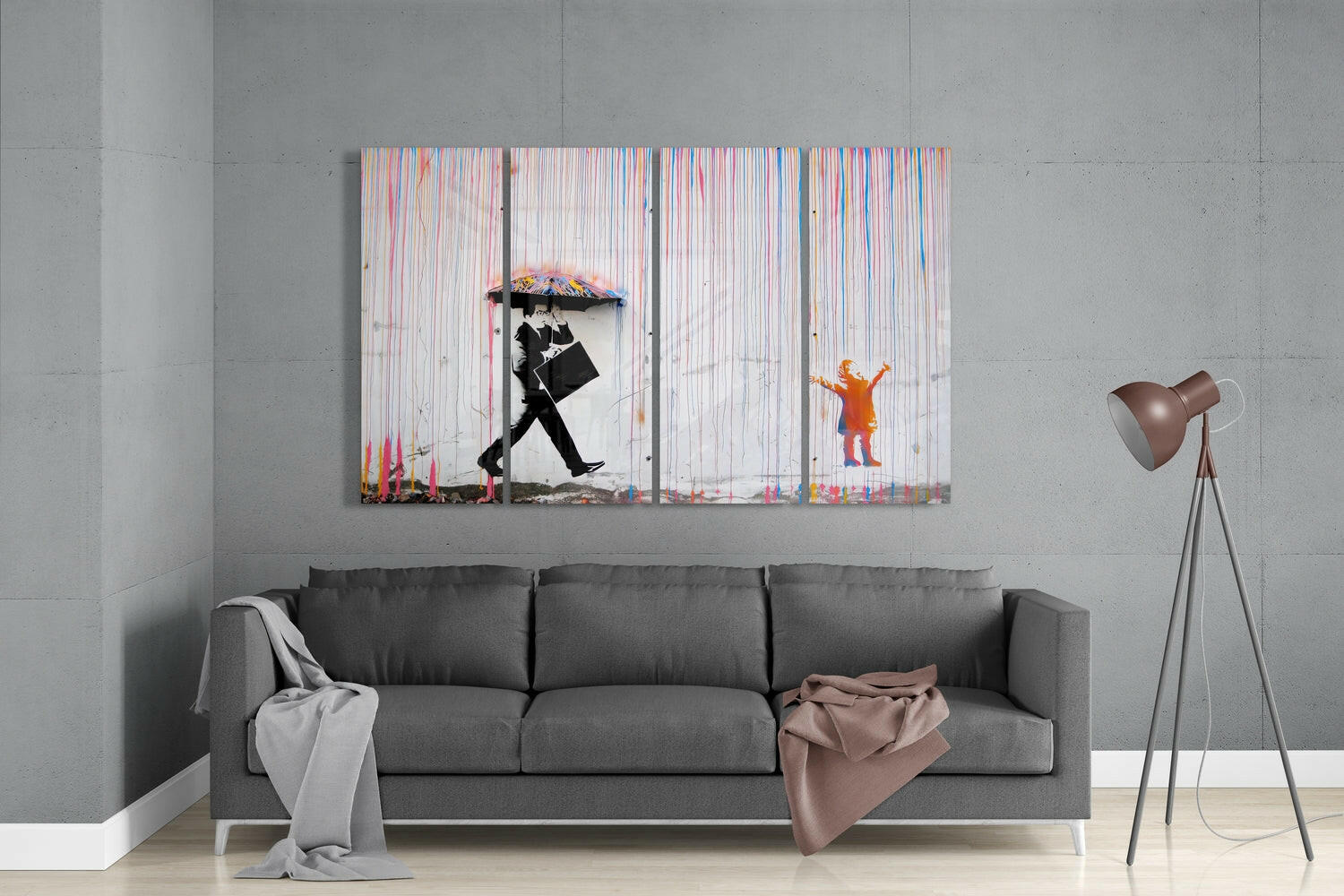Street Stencil Art 4 Pieces Mega Glass Wall Art (59"x36")