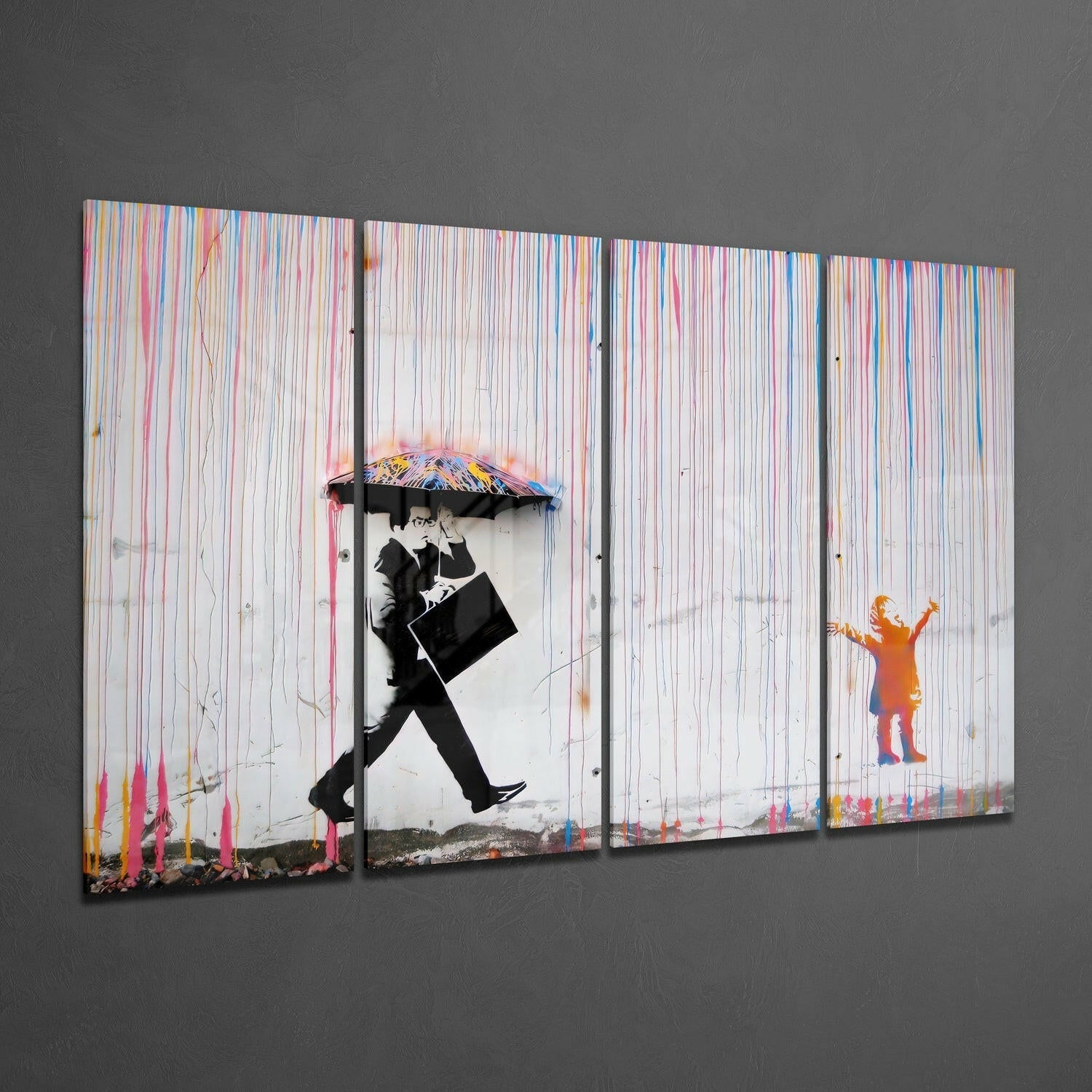 Street Stencil Art 4 Pieces Mega Glass Wall Art (59"x36")