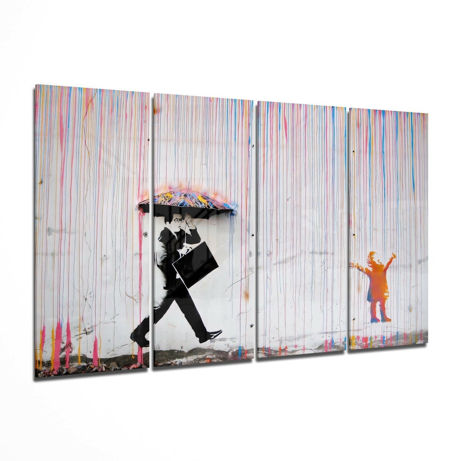 Street Stencil Art 4 Pieces Mega Glass Wall Art (59"x36")