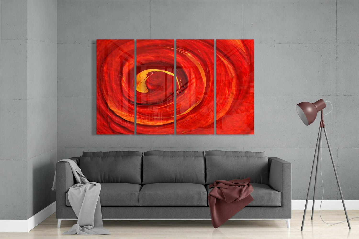 Red Vortex 4 Pieces Mega Glass Wall Art (59"x36")