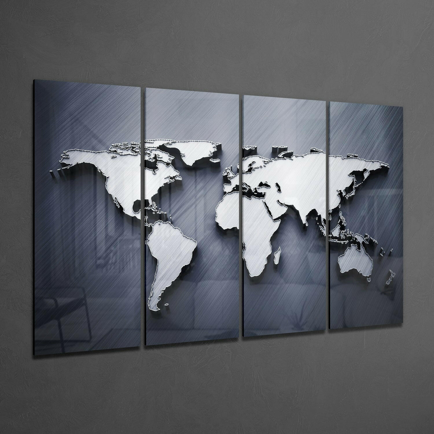 Embossed 3D World Map Blue Glass Wall Art