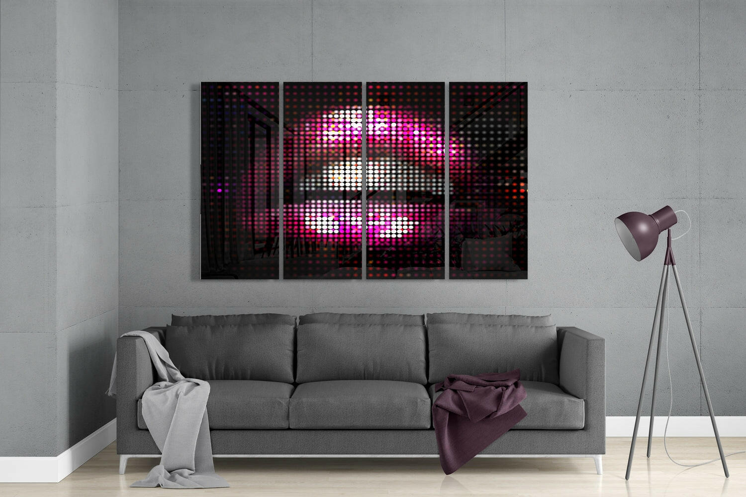 Pink LED Dot Matrix Lips 4 Pieces Mega Glass Wall Art