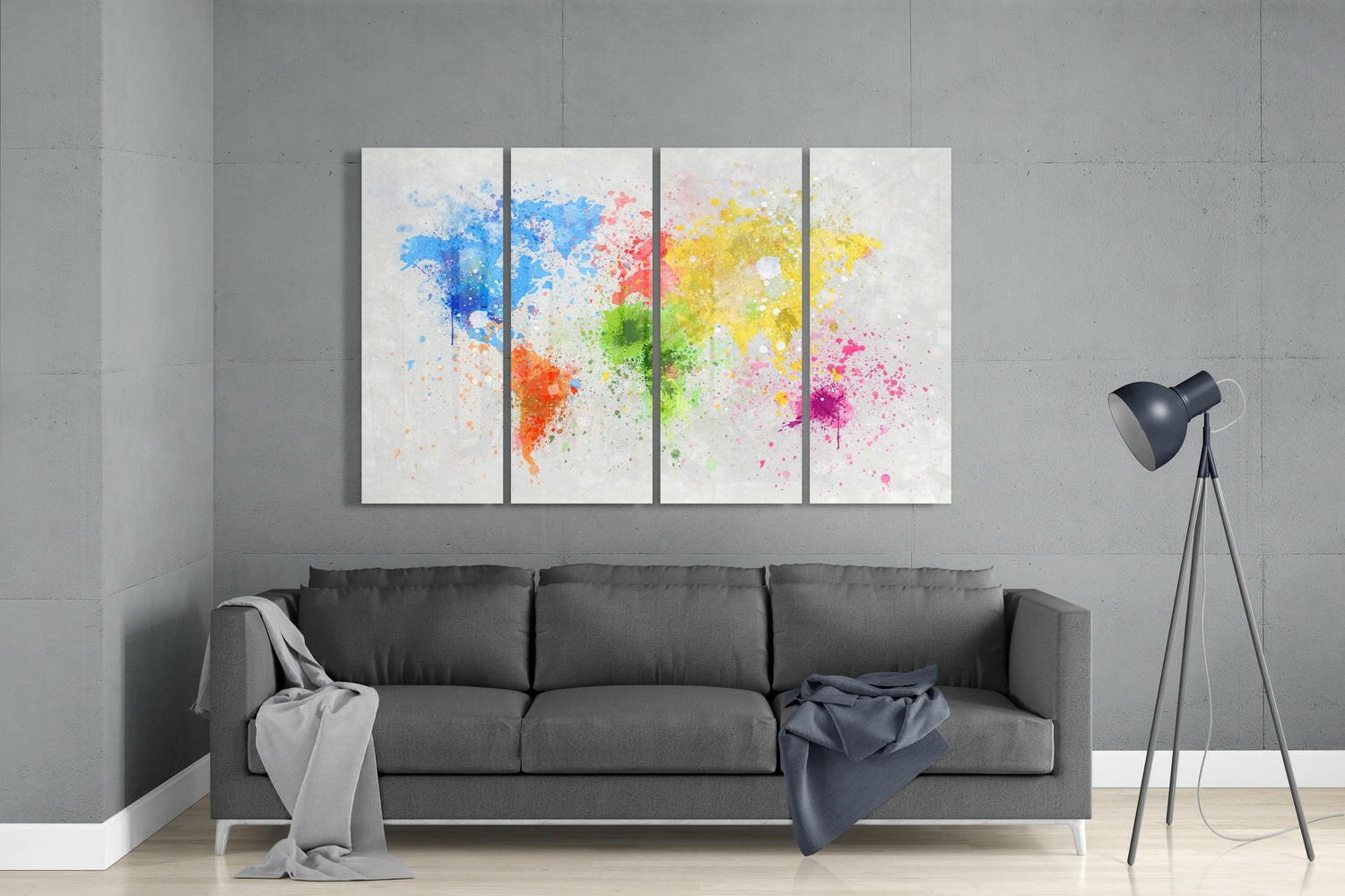 Watercolor Splash World Map Glass Wall Art