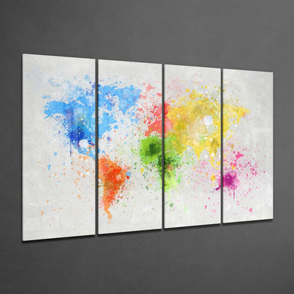Watercolor Splash World Map Glass Wall Art