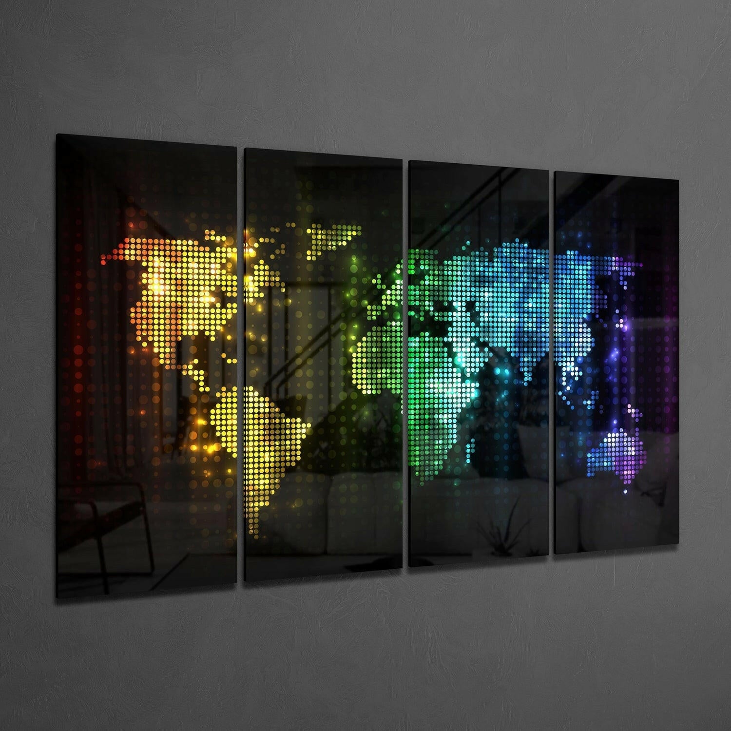 Neon Dot Rainbow World Map Glass Wall Art
