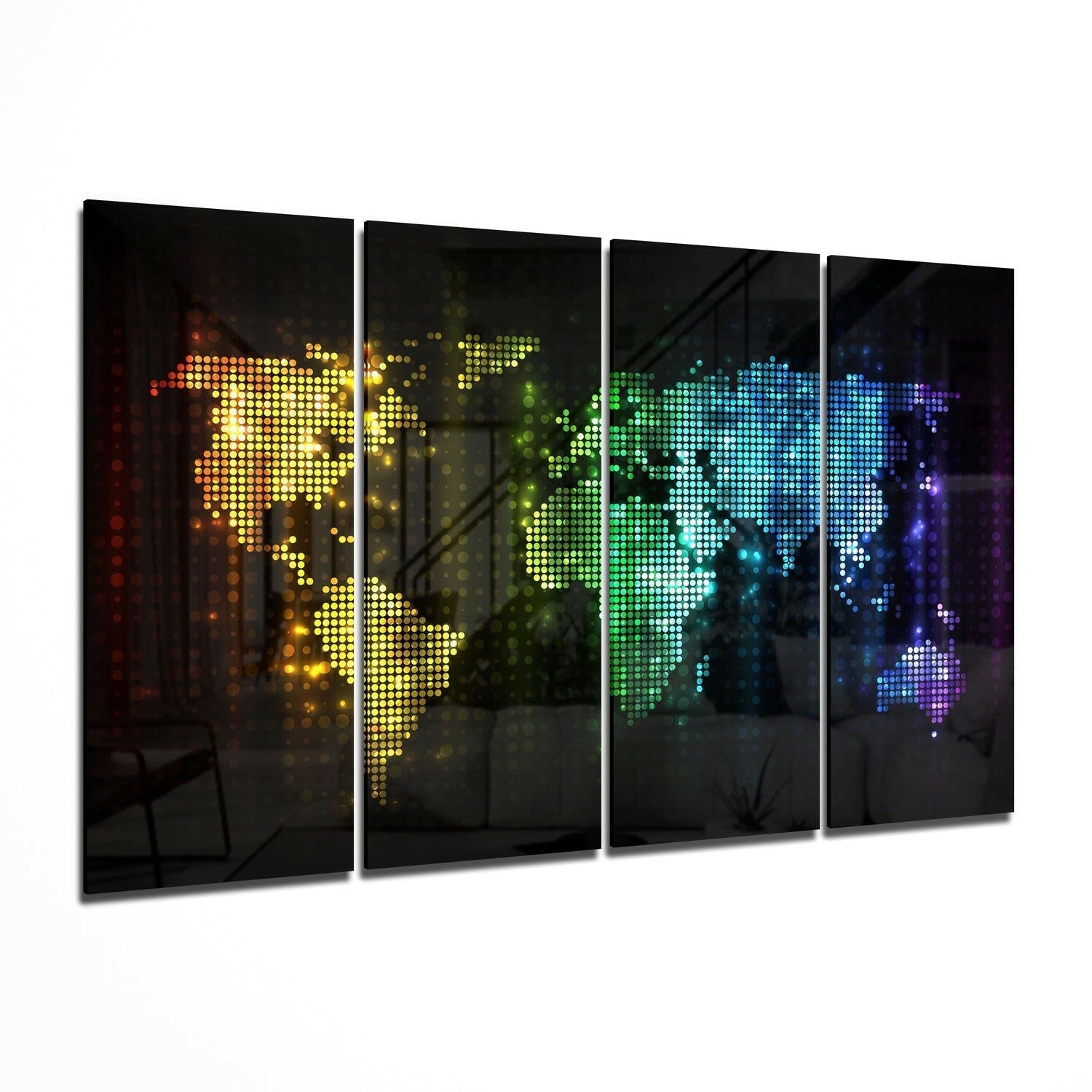Neon Dot Rainbow World Map Glass Wall Art
