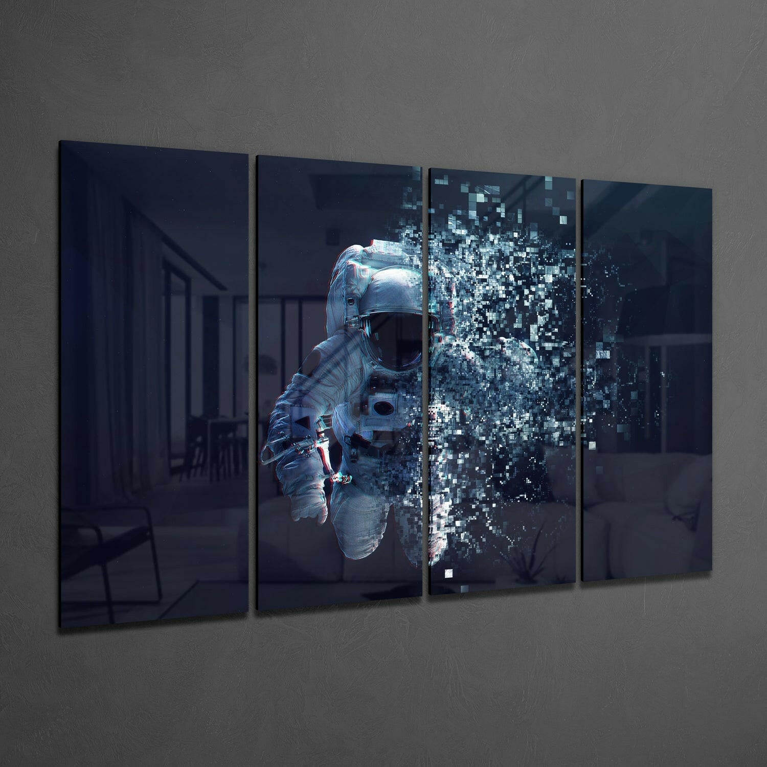 Pixel Dissolving Astronaut 4 Pieces Mega Glass Wall Art