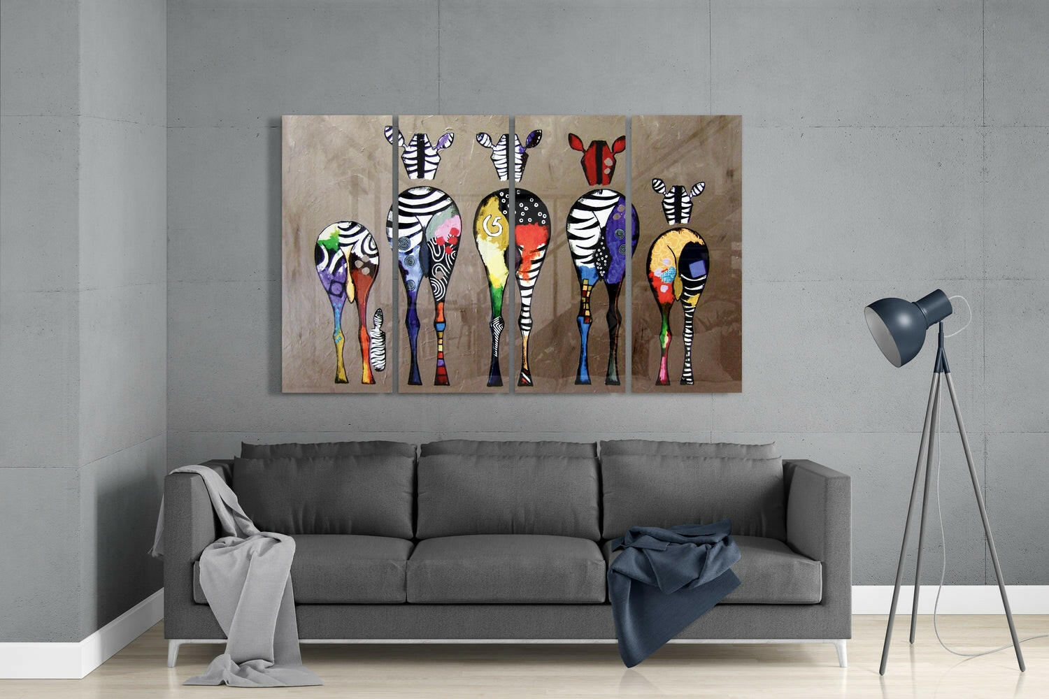 Zebras 4 Pieces Mega Glass Wall Art (59"x36")