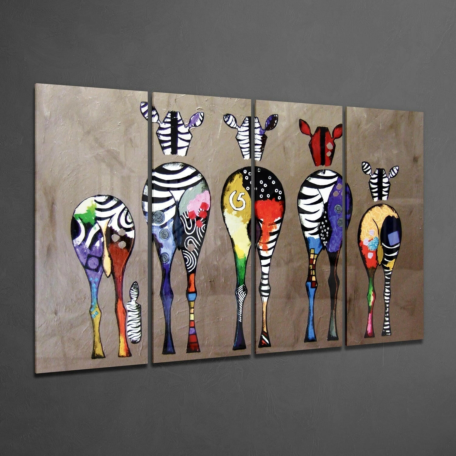 Zebras 4 Pieces Mega Glass Wall Art (59"x36")