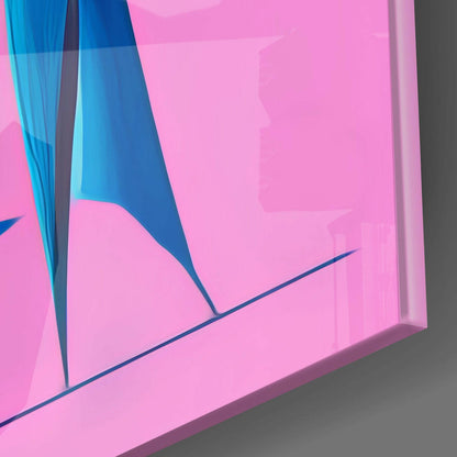 Blue Cubist Stone Profile Faces Glass Wall Art