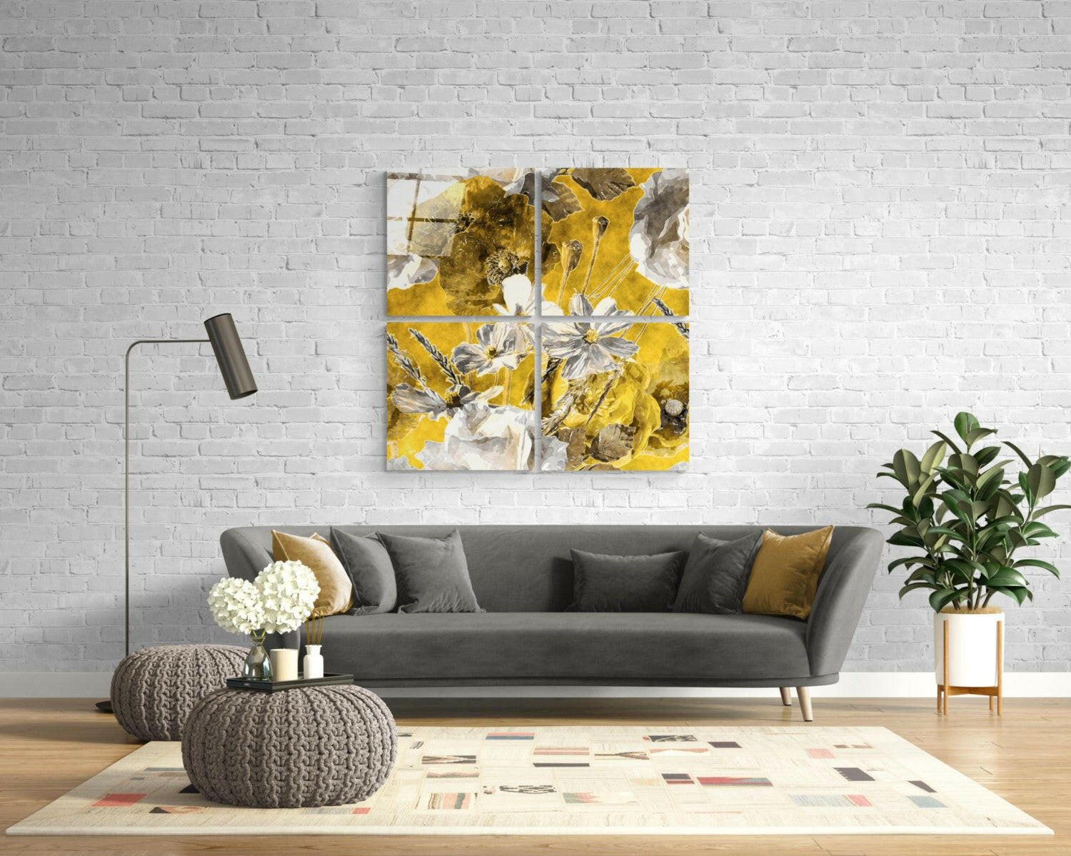 Autumn Flowers Quadro Glass Wall Art