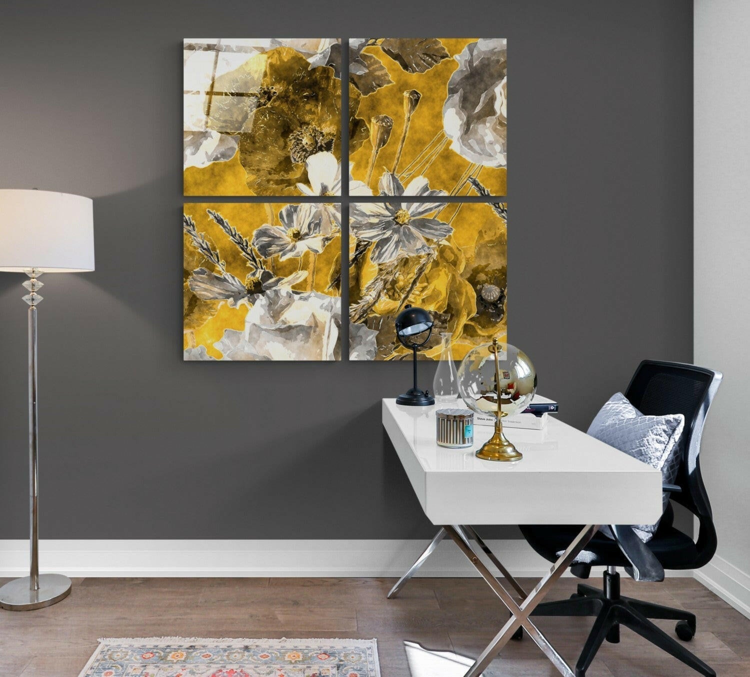 Autumn Flowers Quadro Glass Wall Art