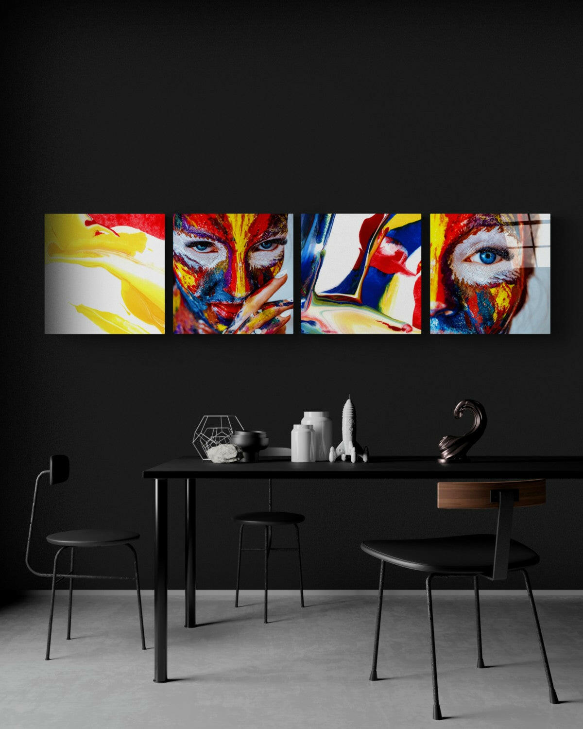 Woman and Red Quadro Glass Wall Art