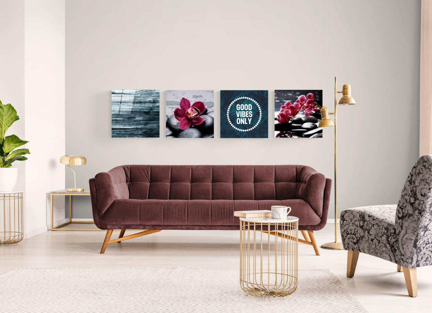Orchids and Stones Quadro Glass Wall Art