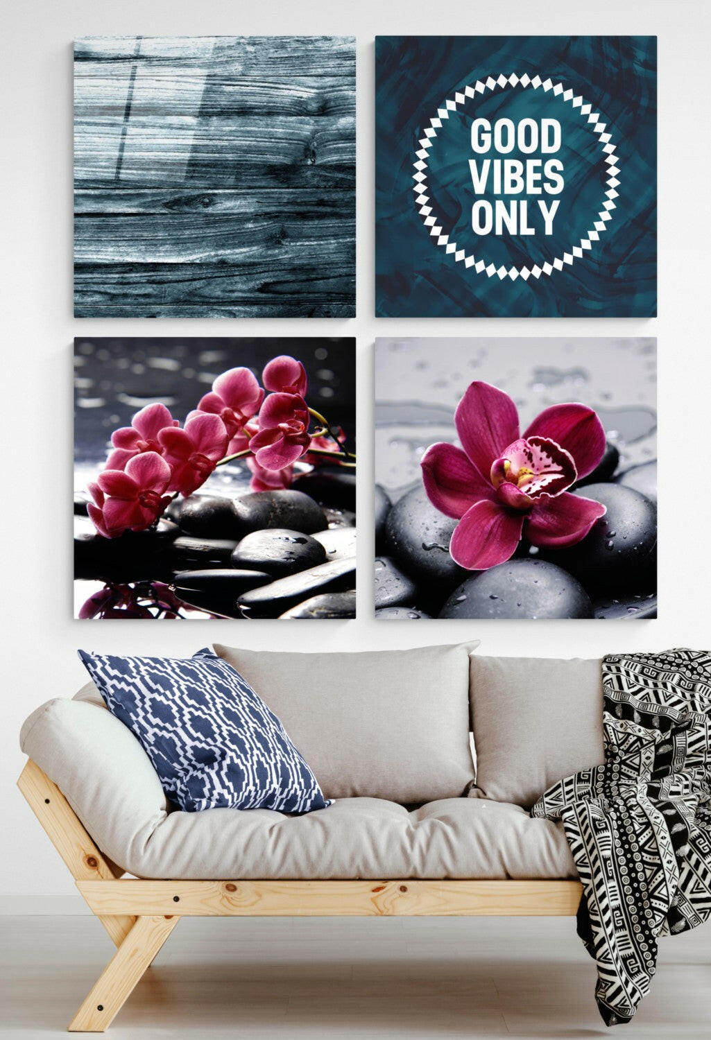 Orchids and Stones Quadro Glass Wall Art
