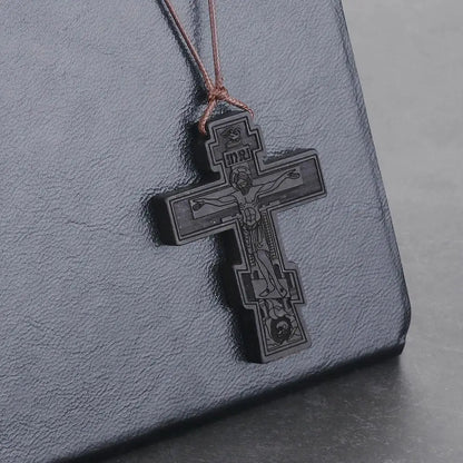 INRI red and black wood cross necklace rope chain religious