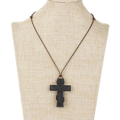 INRI red and black wood cross necklace rope chain religious
