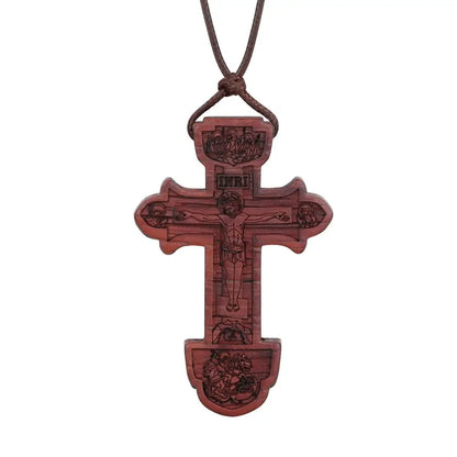 INRI red and black wood cross necklace rope chain religious