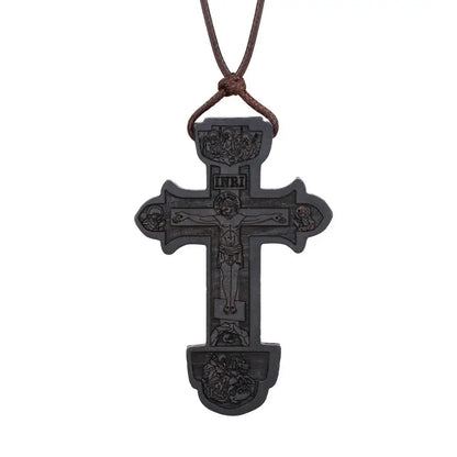 INRI red and black wood cross necklace rope chain religious