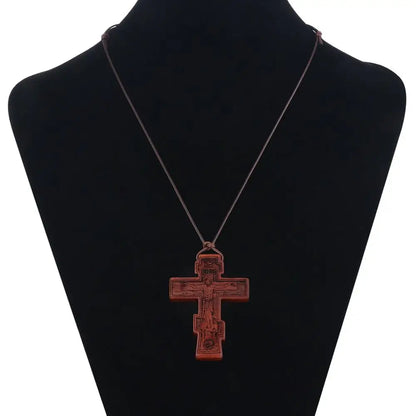INRI red and black wood cross necklace rope chain religious
