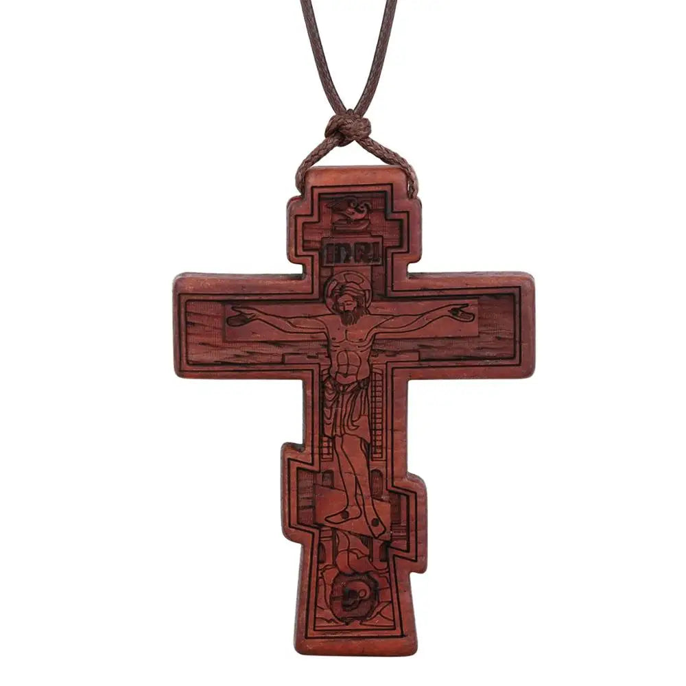 INRI red and black wood cross necklace rope chain religious