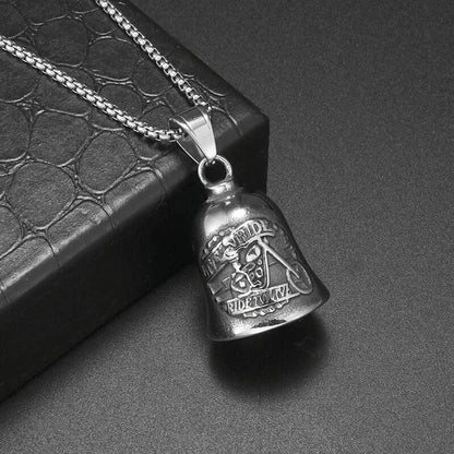 Red Cross Silver-Plated Wings Motorcycle Bell Pendant Necklace
