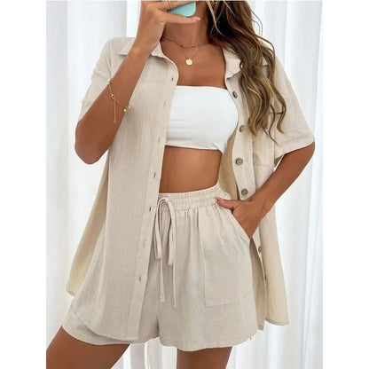 Solid Color Casual Loose Short Pants Sets For Women