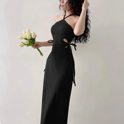 Knitted Long Sleeve Slim Mini Fairycore Slash Neck Dress