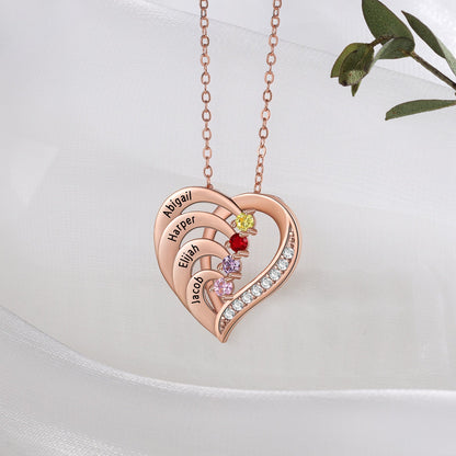 Family Name Heart Necklaces for Women Birthstone Engraving Necklace