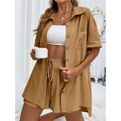 Solid Color Casual Loose Short Pants Sets For Women