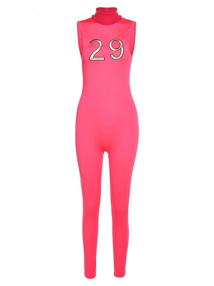Women Tracksuit Slim Elastic High Print Figure Zipper Jumpsuit Y2K Sports