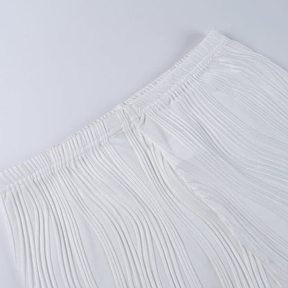 White Deep V-neck Halter Bandage 2 Pieces Sets Sleeveless Backless Suits Outfits with Shorts
