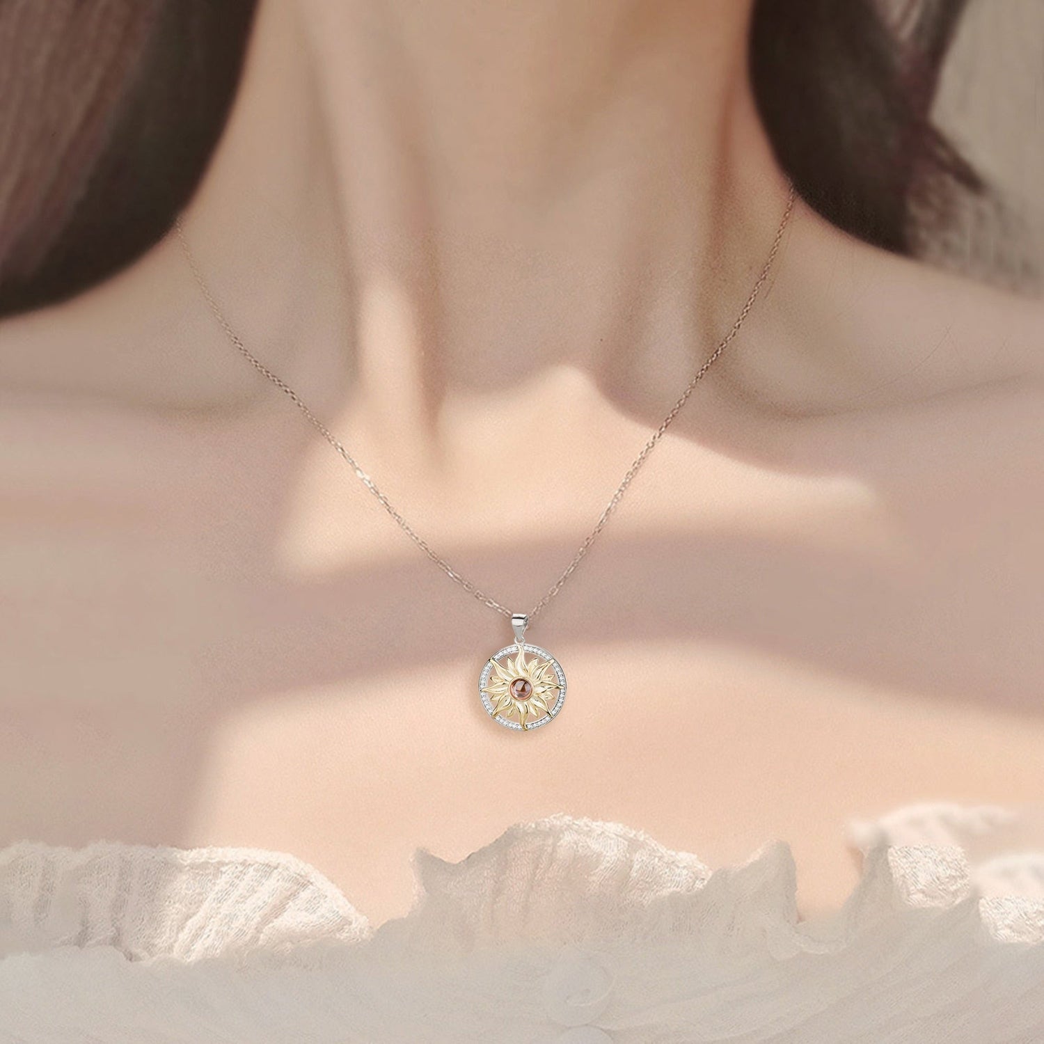 Custom SunFlower Projection Necklace Personalized Lover Keepsake Jewelry