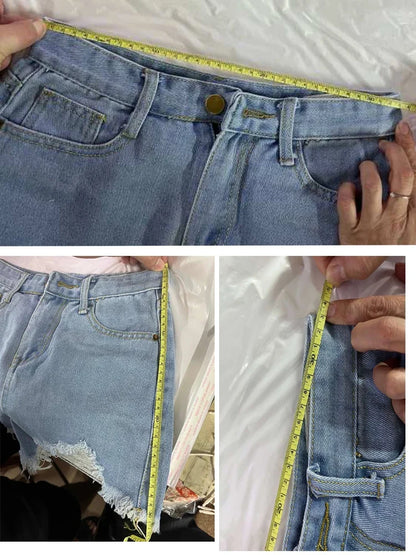 Pocket Tassel Perforated Denim Shorts Female
