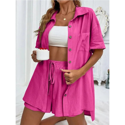 Solid Color Casual Loose Short Pants Sets For Women