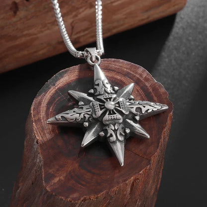 Retro Eight-Pointed Star Cross Cross Medal Pendant Nautical Compass Necklace