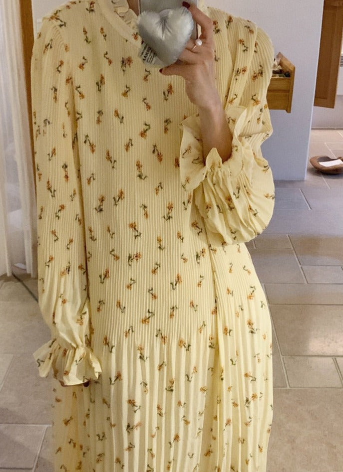 Spring Summer Flare Sleeve Loose Female Pleated Dress vestidos