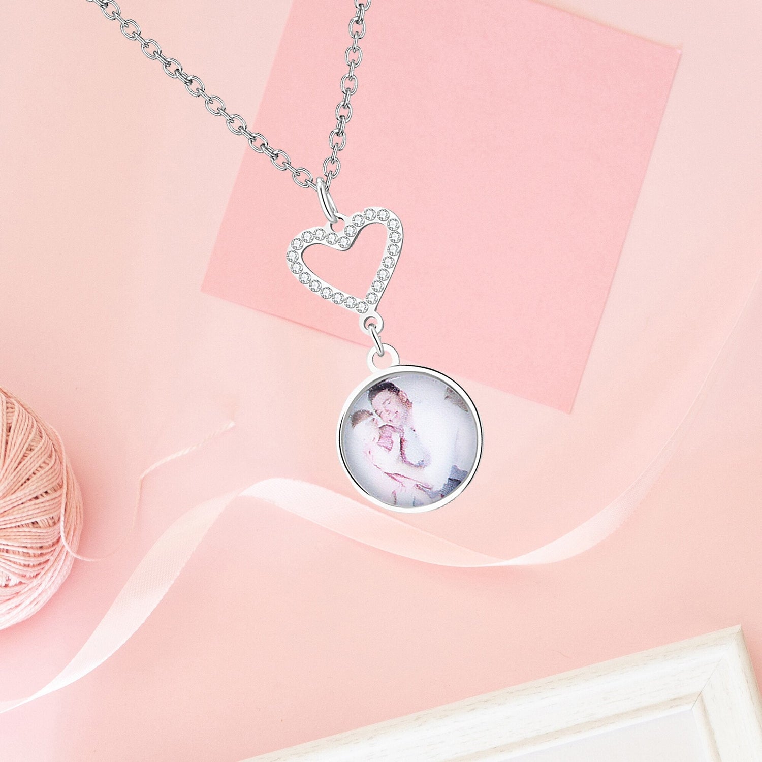 Customizable Photo Romantic Simple Small Heart-shaped Necklaces Exquisite  Silver Color Clavicle Chain Women&
