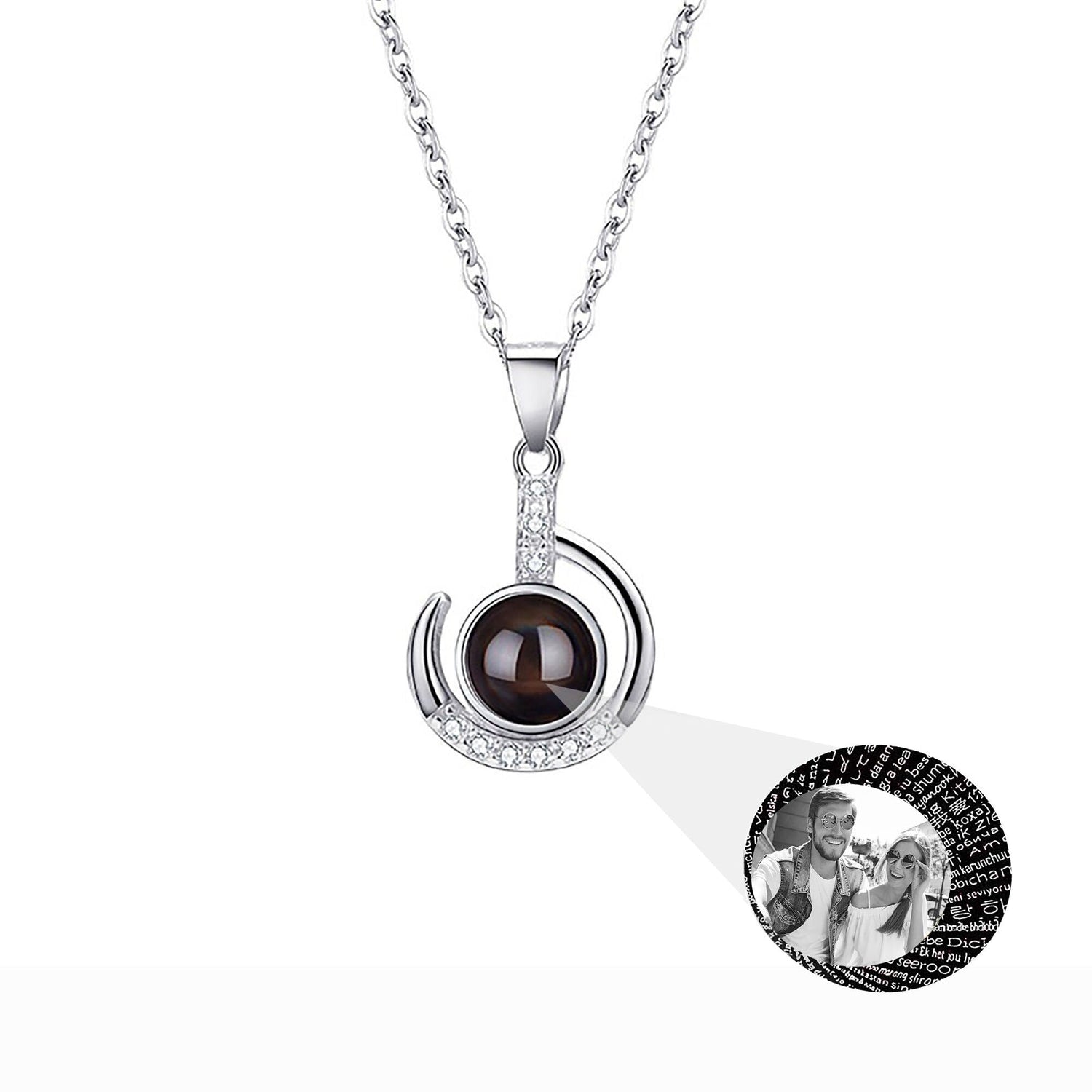 Customizable photo Silver 925 Necklace 100 Languages I Love You Projection Pendant