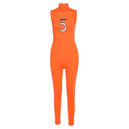 Women Tracksuit Slim Elastic High Print Figure Zipper Jumpsuit Y2K Sports