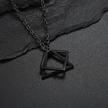 Geometry Interlocking Square Triangle Male Pendant Stacking Streetwear Necklace