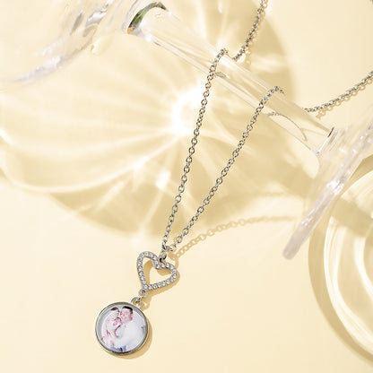 Customizable Photo Romantic Simple Small Heart-shaped Necklaces Exquisite  Silver Color Clavicle Chain Women&