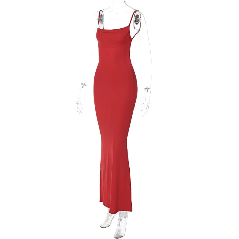Solid Sleeveless Backless Elegant Sexy Bodycon Y2K Maxi Prom Dress