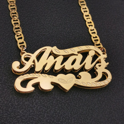 3D Double Plate Custom Nameplate Necklace Gold Plate Pendant Personalized Name Necklace
