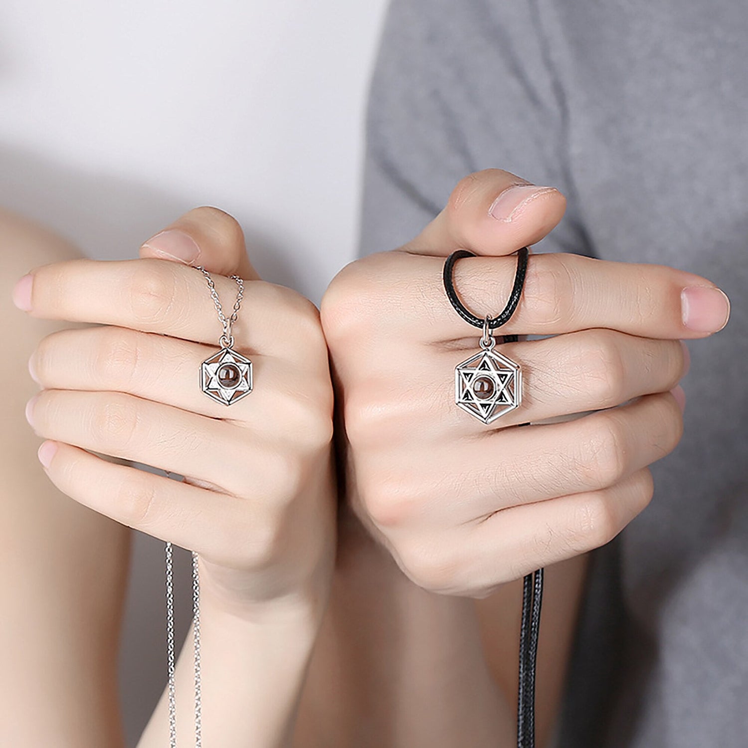 Six Stars Couple with Customized Photos Projection Necklace Pendant Jewelry